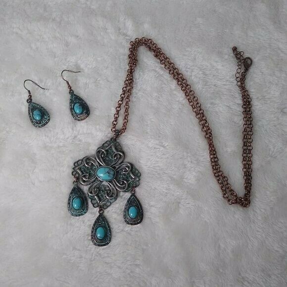 Filigree and Drop Necklace and Earring Set - Picture 1 of 3